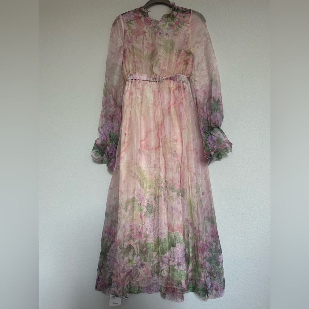 NWT Miss Rosier JUSTINE Dress floral print cinched midi size Small PINK cottage - Picture 7 of 16